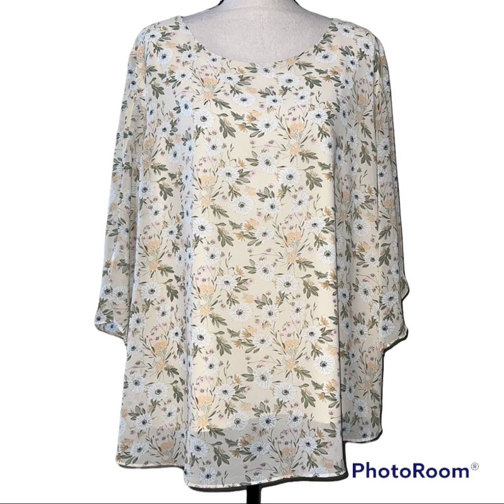 Neineiwu 2X women's blouse sheer floral print lined 3/4 sleeves lightweight NWT